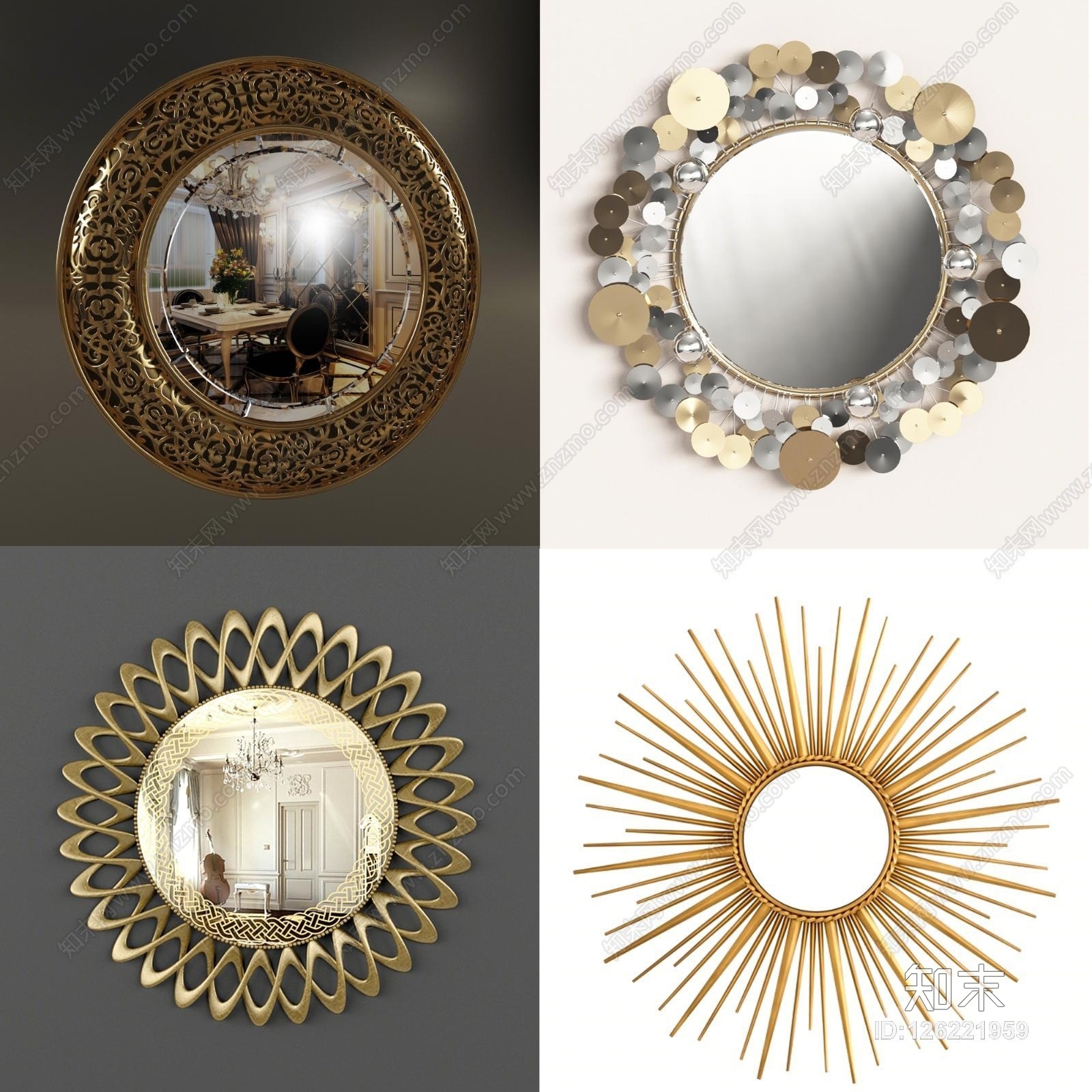 现代金属雕花镜子3D模型下载【ID:126221959】