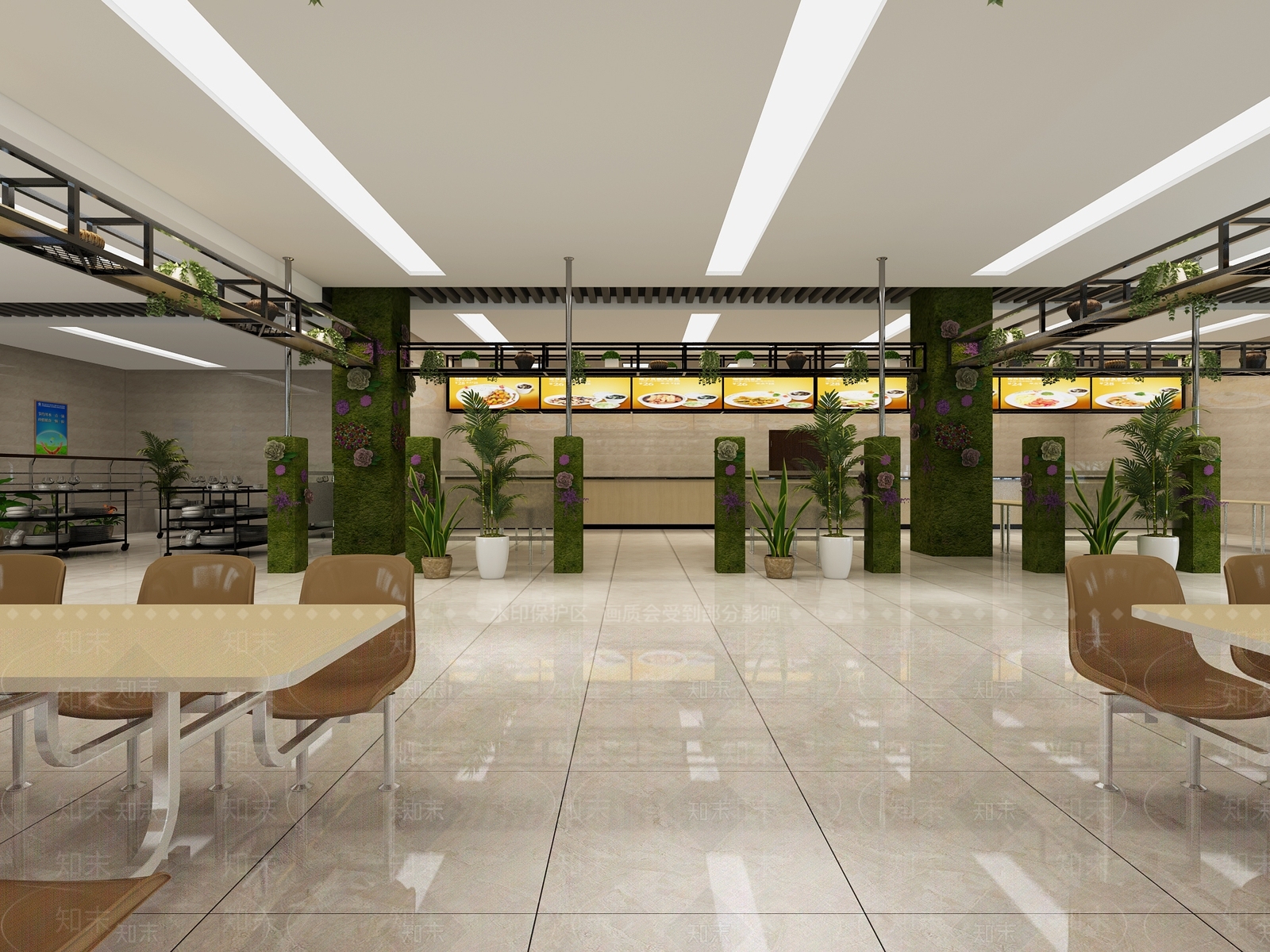 现代食堂餐桌植物3D模型下载【ID:232488611】