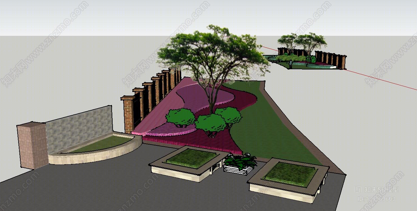 马路两侧绿化模型室外SU模型下载【ID:130969603】