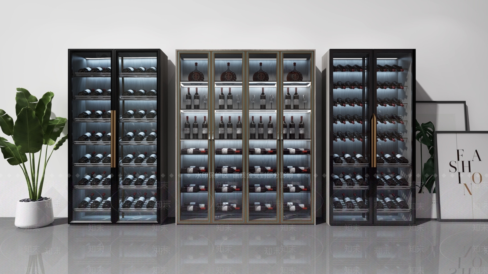 现代玻璃酒柜铝框门酒柜现代酒柜3D模型下载【ID:935069020】