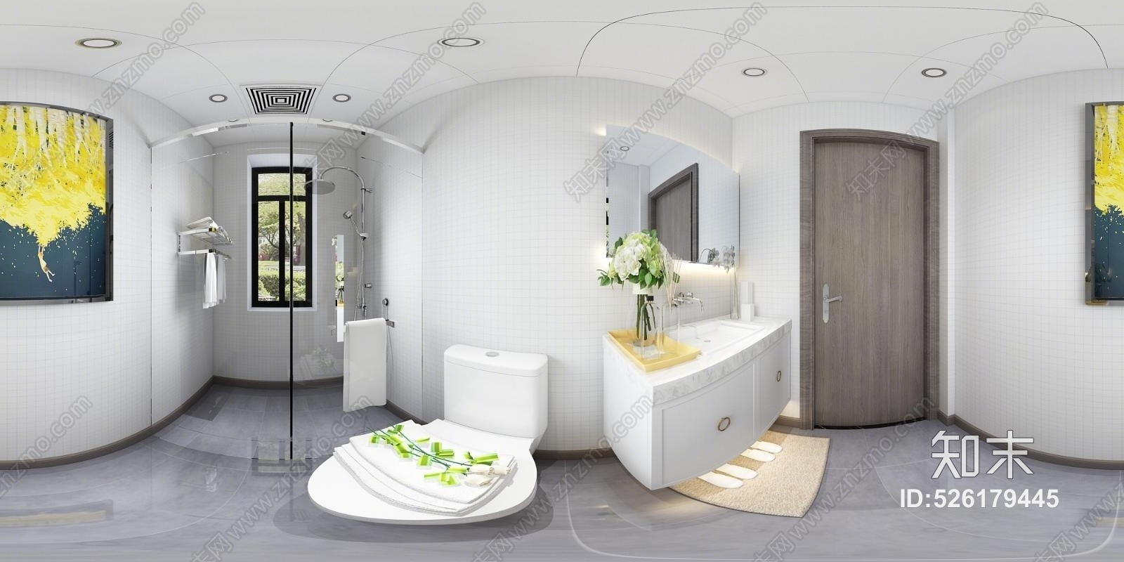 现代卫生间洗脸盆花洒集成吊顶玻璃隔断3D模型下载【ID:526179445】