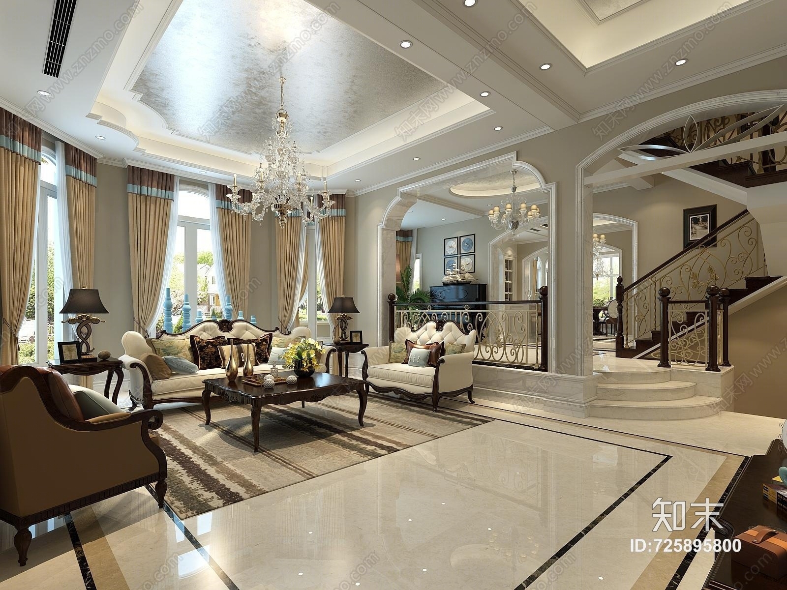 新古典客餐厅水吧台组合3D模型下载【ID:725895800】