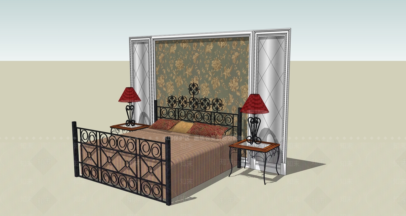 欧式铁艺双人床香烟SU模型下载【ID:532820276】