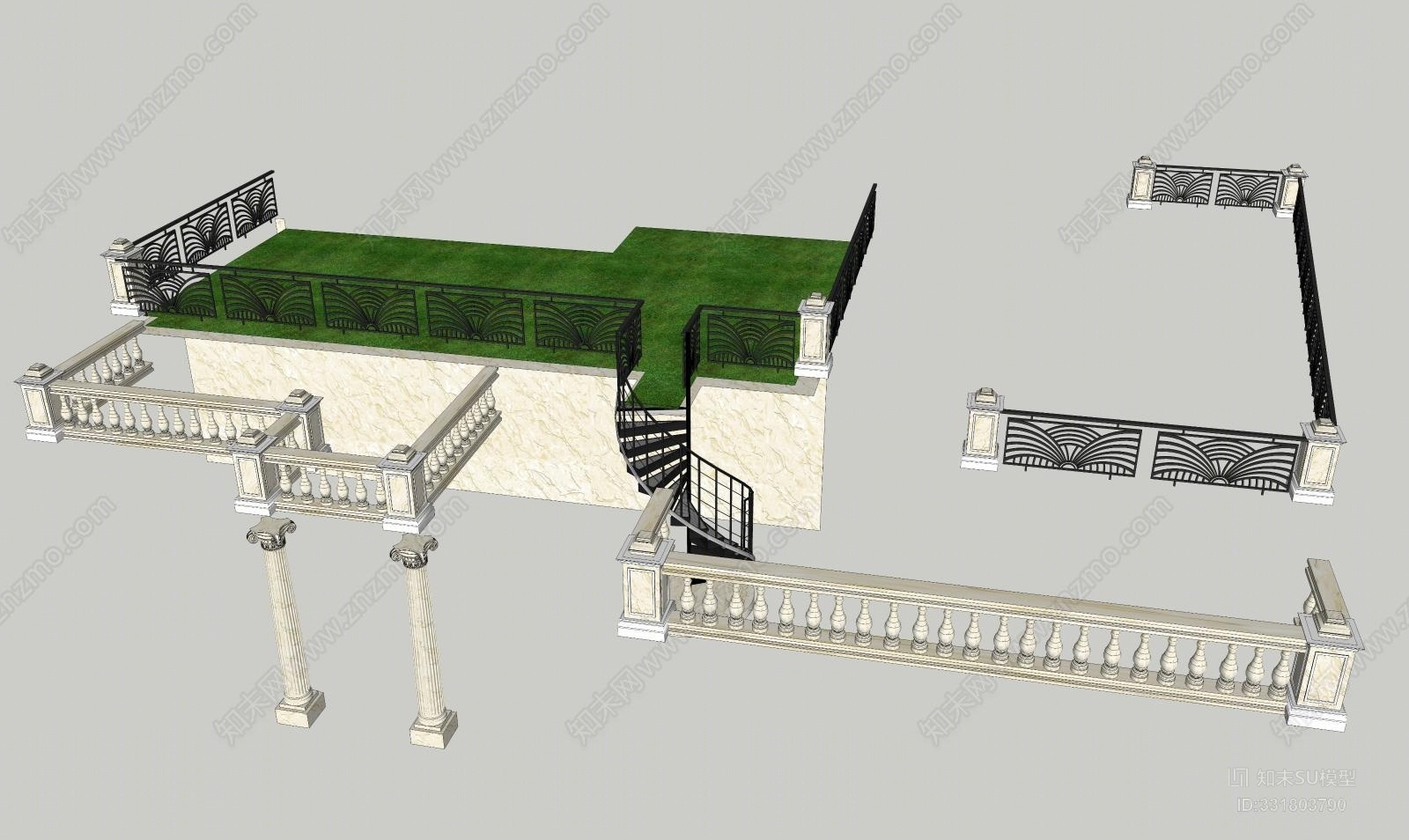 别墅外观栏杆楼梯合集SU模型下载【ID:331803790】