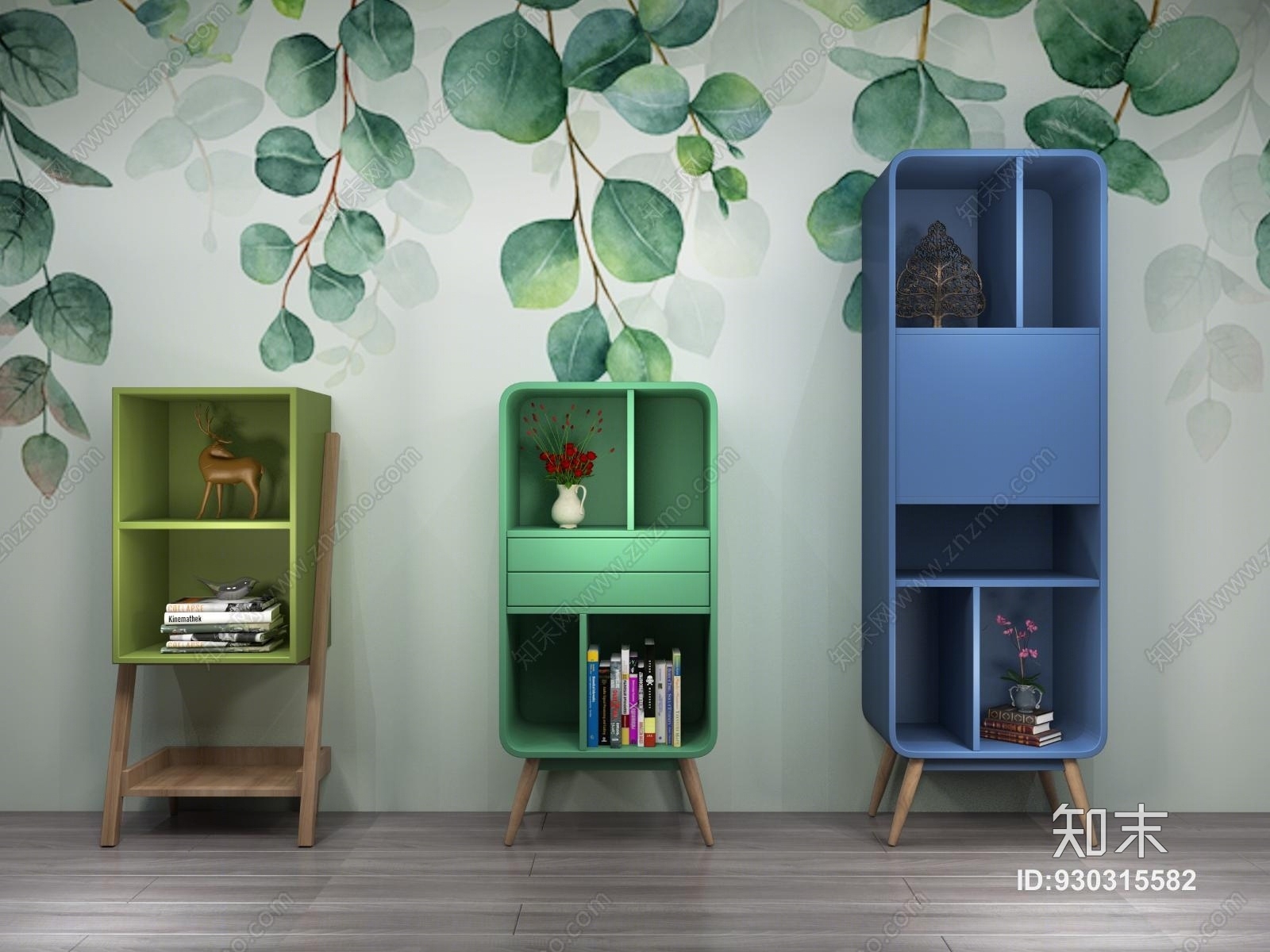 现代书柜装饰柜卧室阳台装饰柜3D模型下载【ID:930315582】