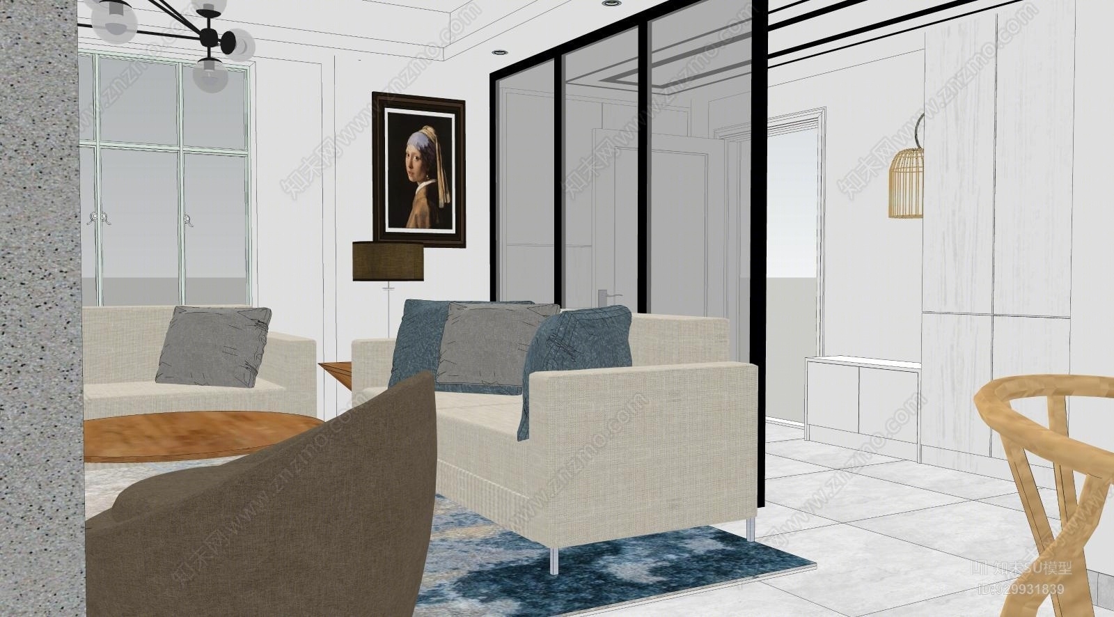 欧式室内户型简装模型SU模型下载【ID:929931839】