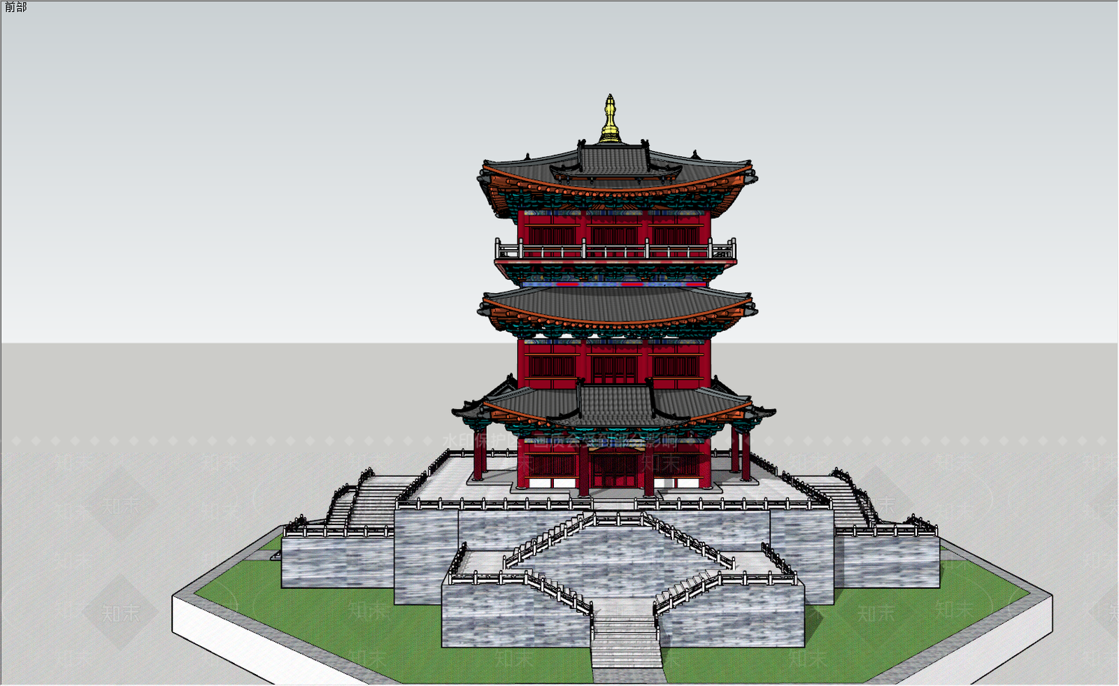 中式塔楼建筑钟楼SU模型下载【ID:334739627】