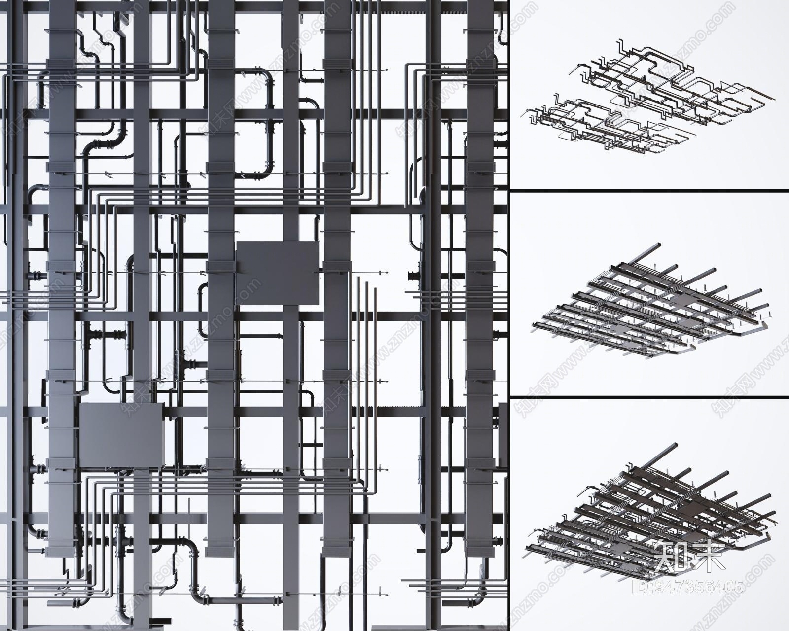 工业风多层空调消防管道3D模型下载【ID:947356405】