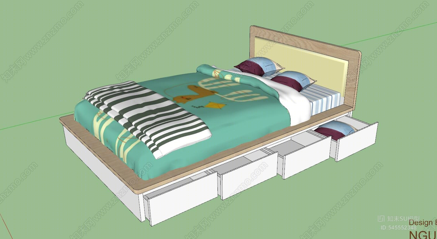 现代儿童床SU模型下载【ID:545552348】