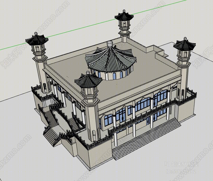 新中式六角攒尖清真寺SU模型下载【ID:550919202】