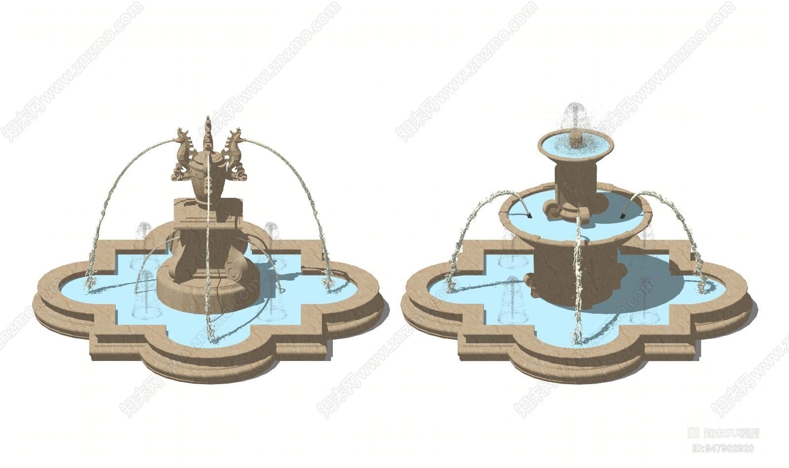 欧式景观雕塑喷泉SU模型下载【ID:947902920】