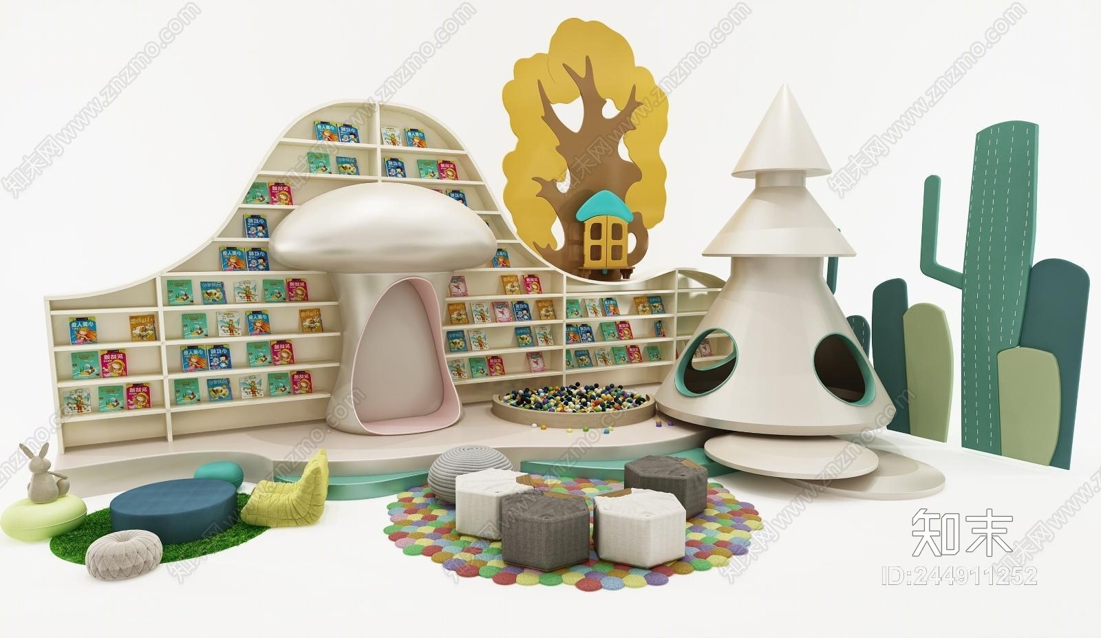 现代幼儿园卡通书吧3D模型下载【ID:244911252】