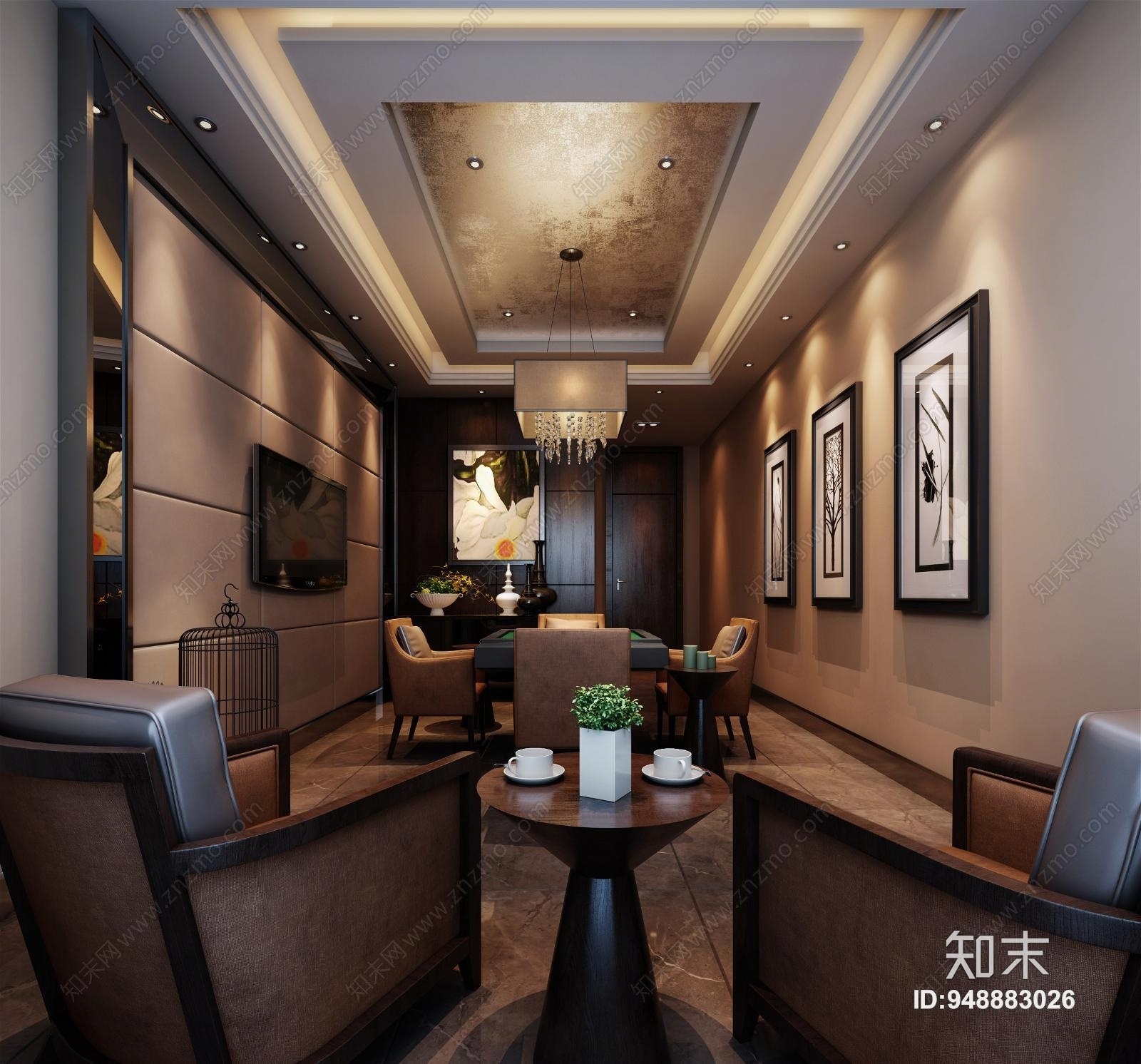 现代休闲娱乐室麻将室3D模型下载【ID:948883026】