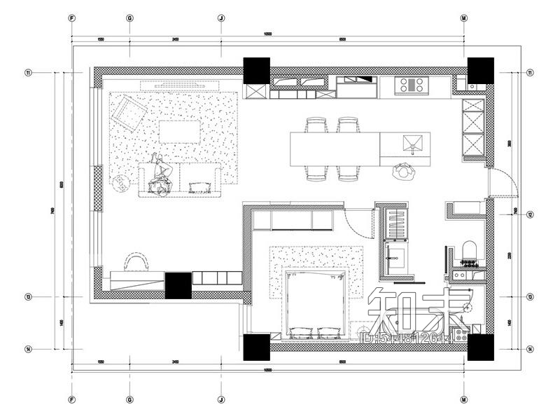 70㎡公寓户型全套样板间施工图施工图下载【ID:544812644】