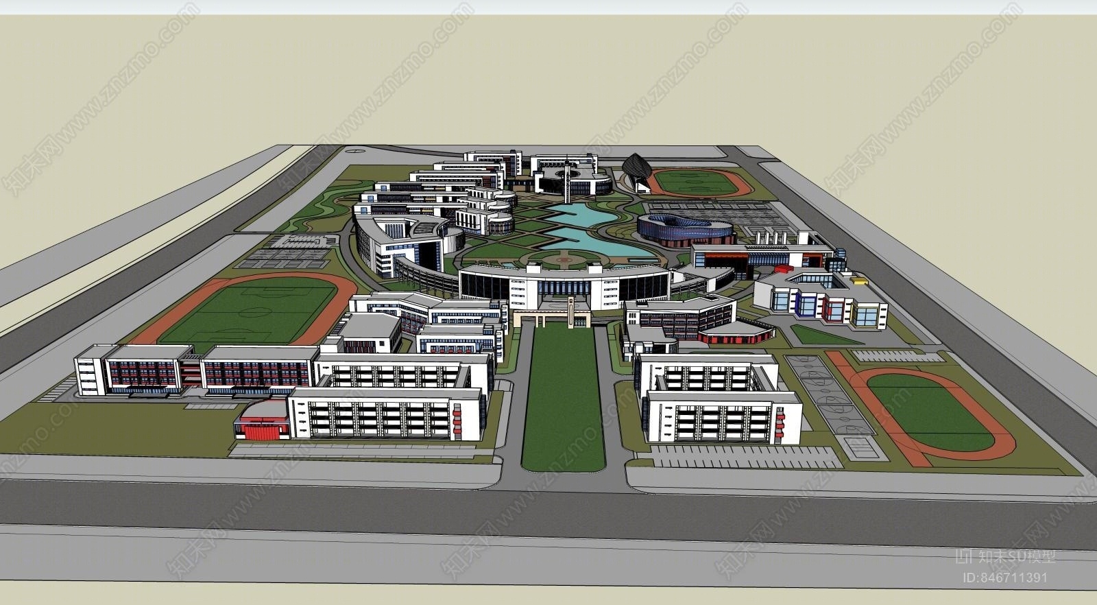 现代学校建筑SU模型草图