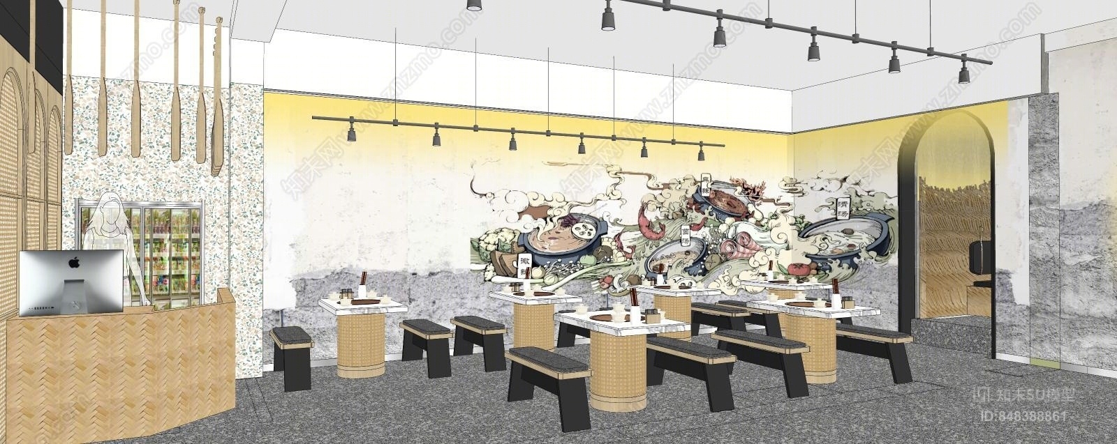 现代风格火锅店SU模型下载【ID:848388861】