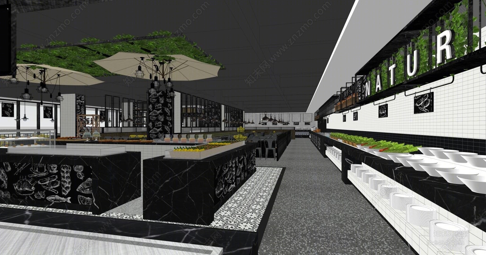 工业风格自助餐厅SU模型下载【ID:949474155】