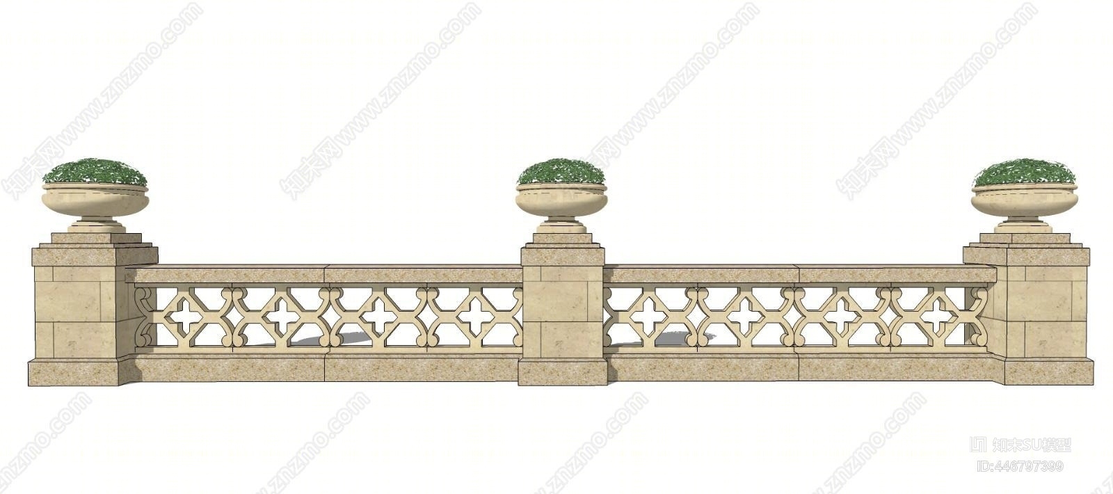 现代石材栏杆SU模型下载【ID:446797399】