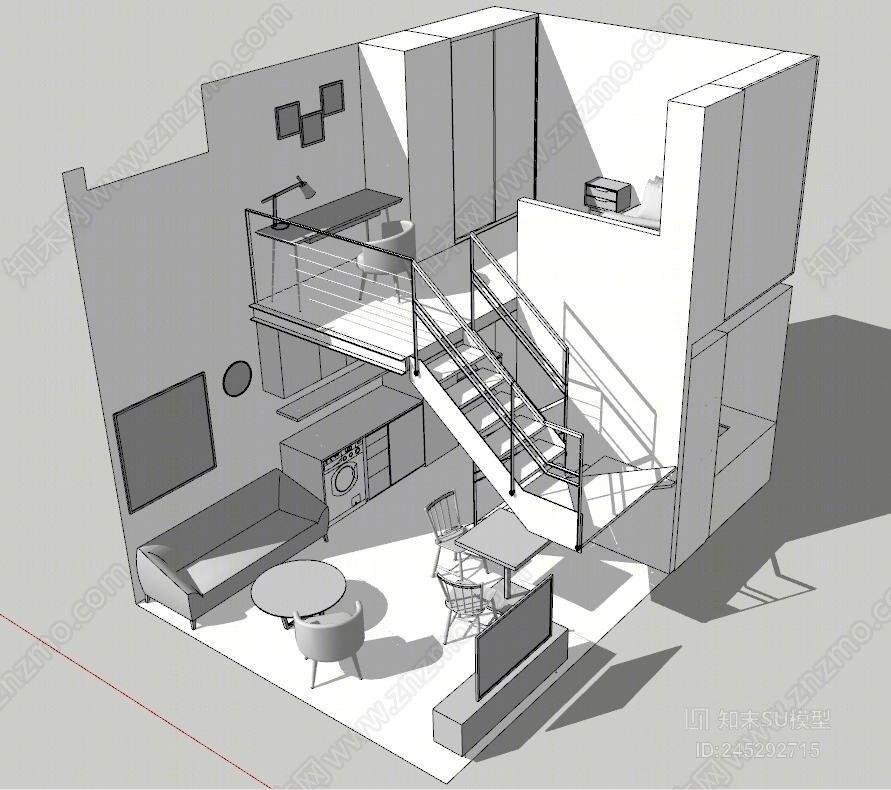 北欧单身公寓SU模型下载【ID:245292715】