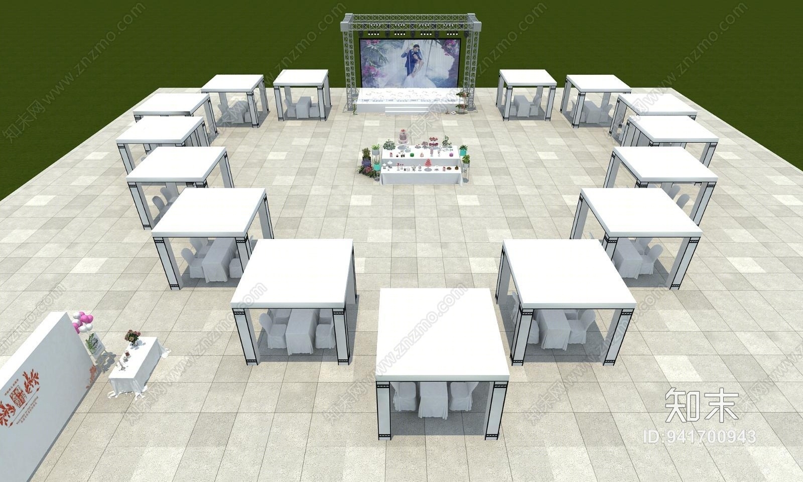 现代室外婚礼活动现场布景外景3D模型下载【ID:941700943】