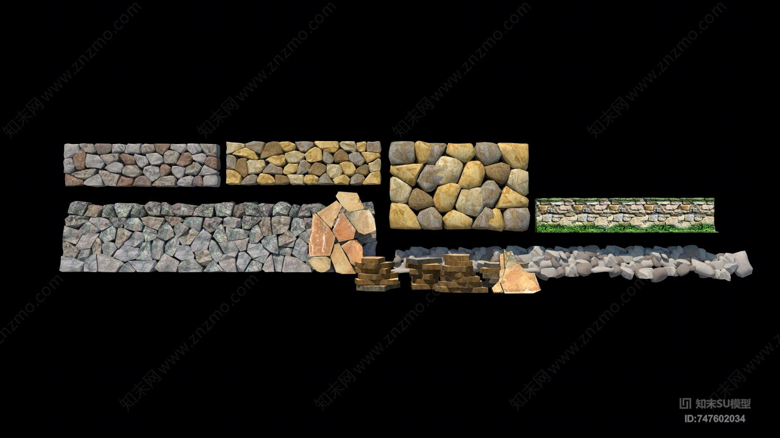 美式自然石头SU模型下载【ID:747602034】