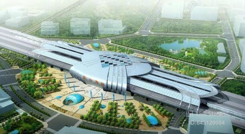 现代火车站建筑SU模型下载【ID:643120004】