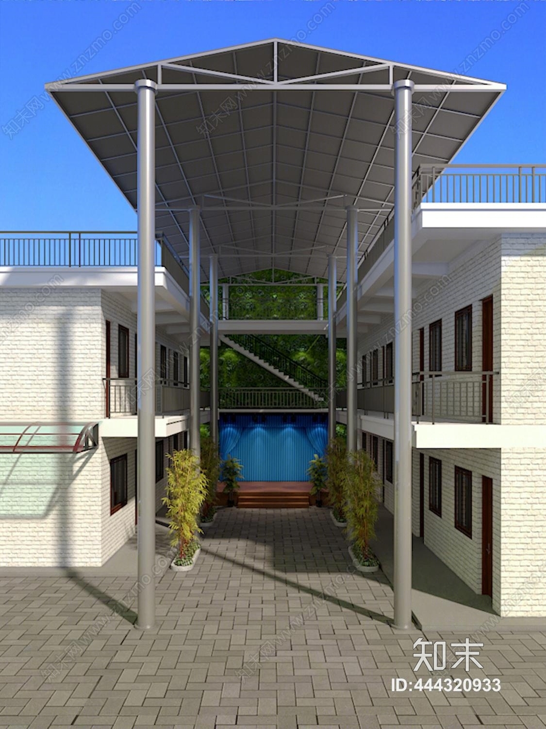 现代厂房钢结构3D模型下载【ID:444320933】