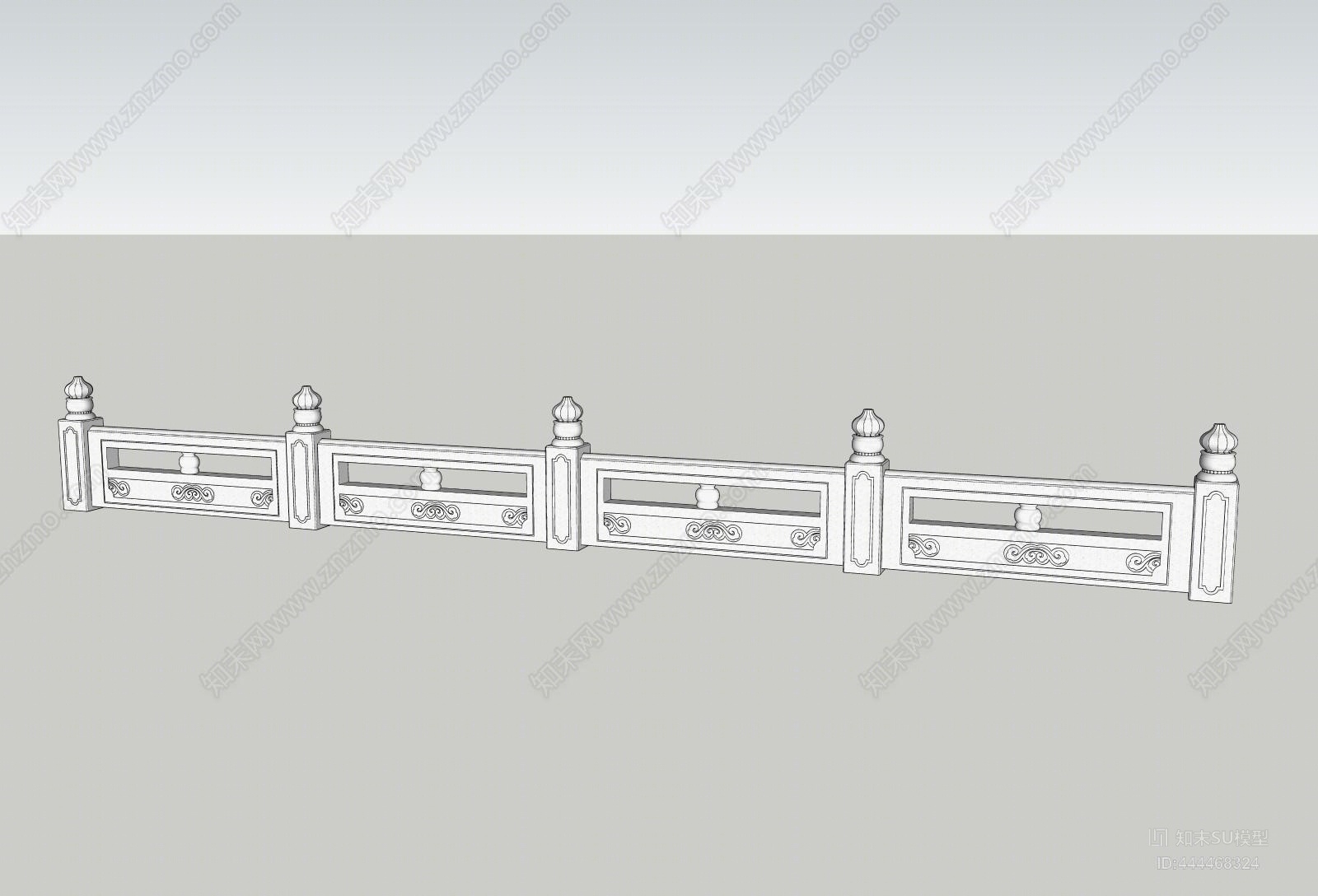 中式汉白玉栏杆扶手SU模型下载【ID:444468324】