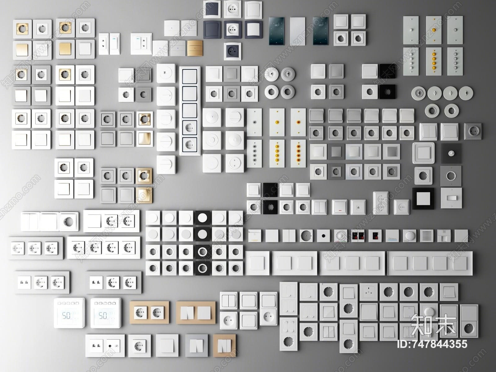 北欧开关面板3D模型下载【ID:747844355】
