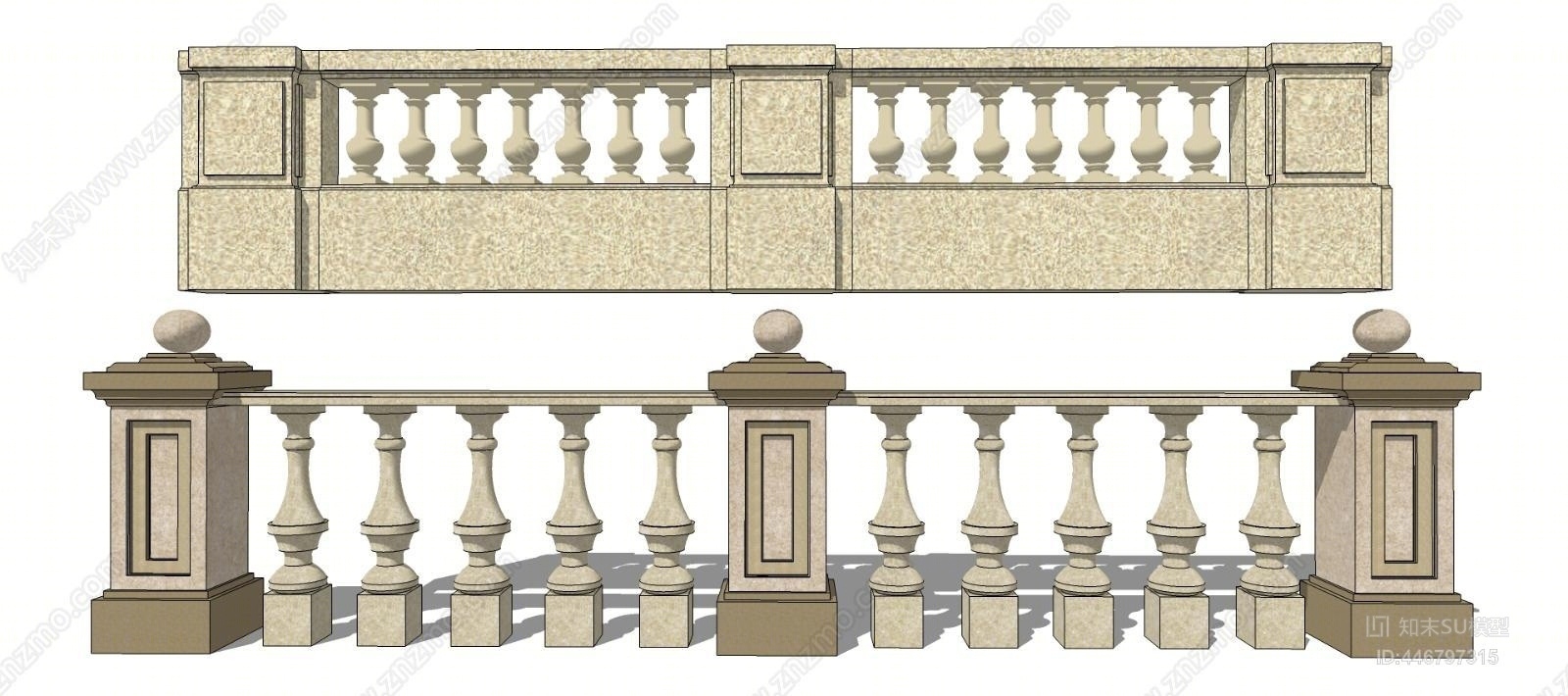 现代石材栏杆SU模型下载【ID:446797315】
