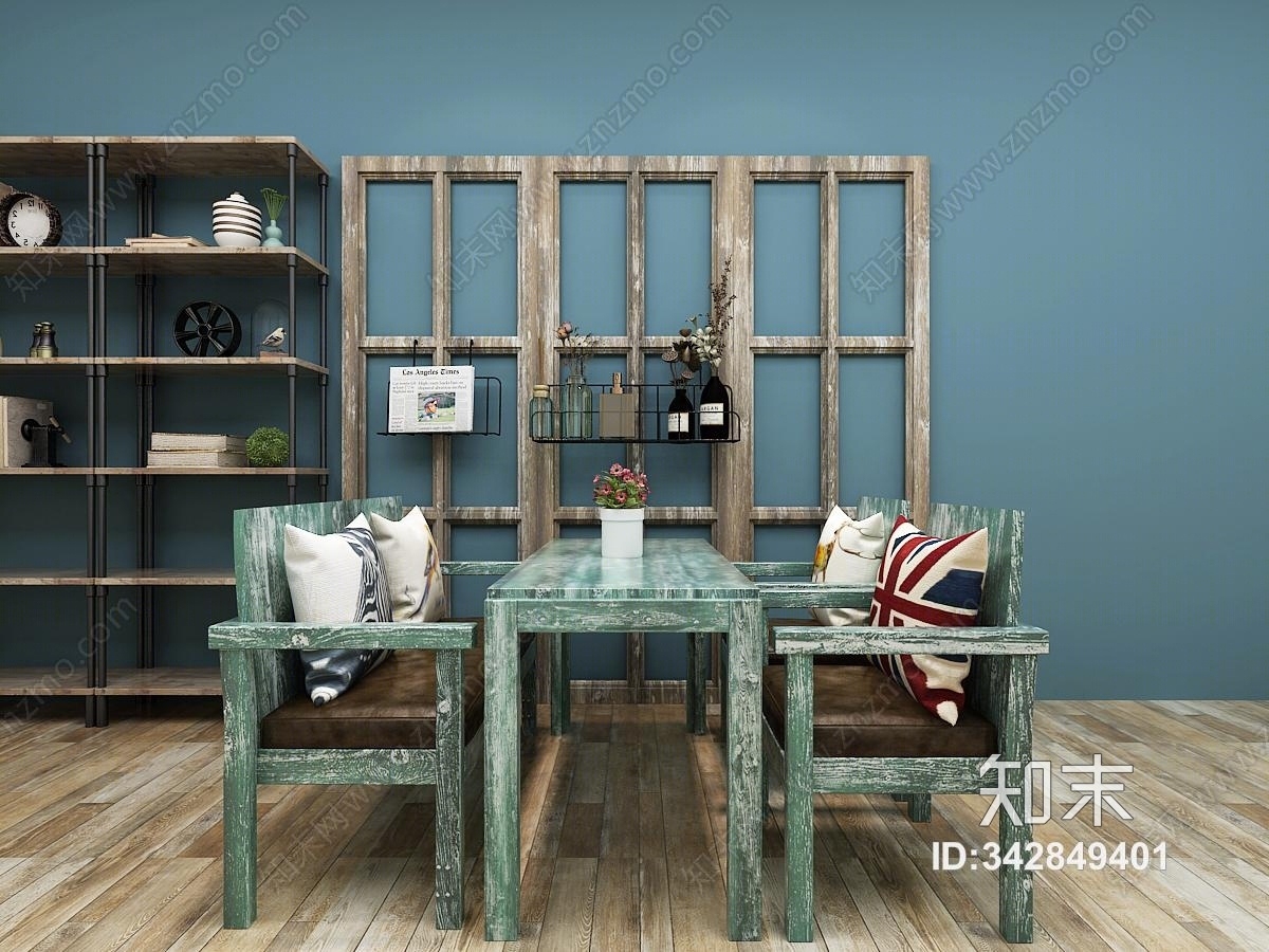 工业风复古咖啡厅桌椅3D模型下载【ID:342849401】