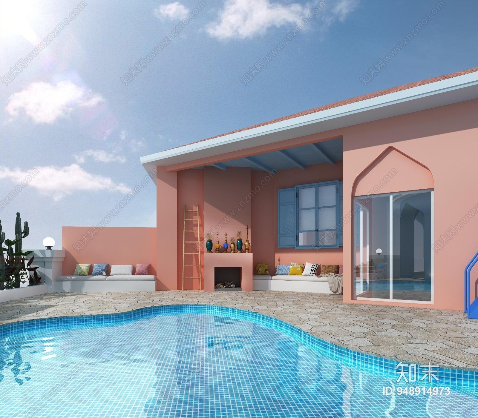 地中海民宿空中花园泳池3D模型下载【ID:948914973】