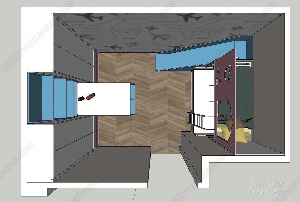 现代儿童床SU模型下载【ID:543534318】