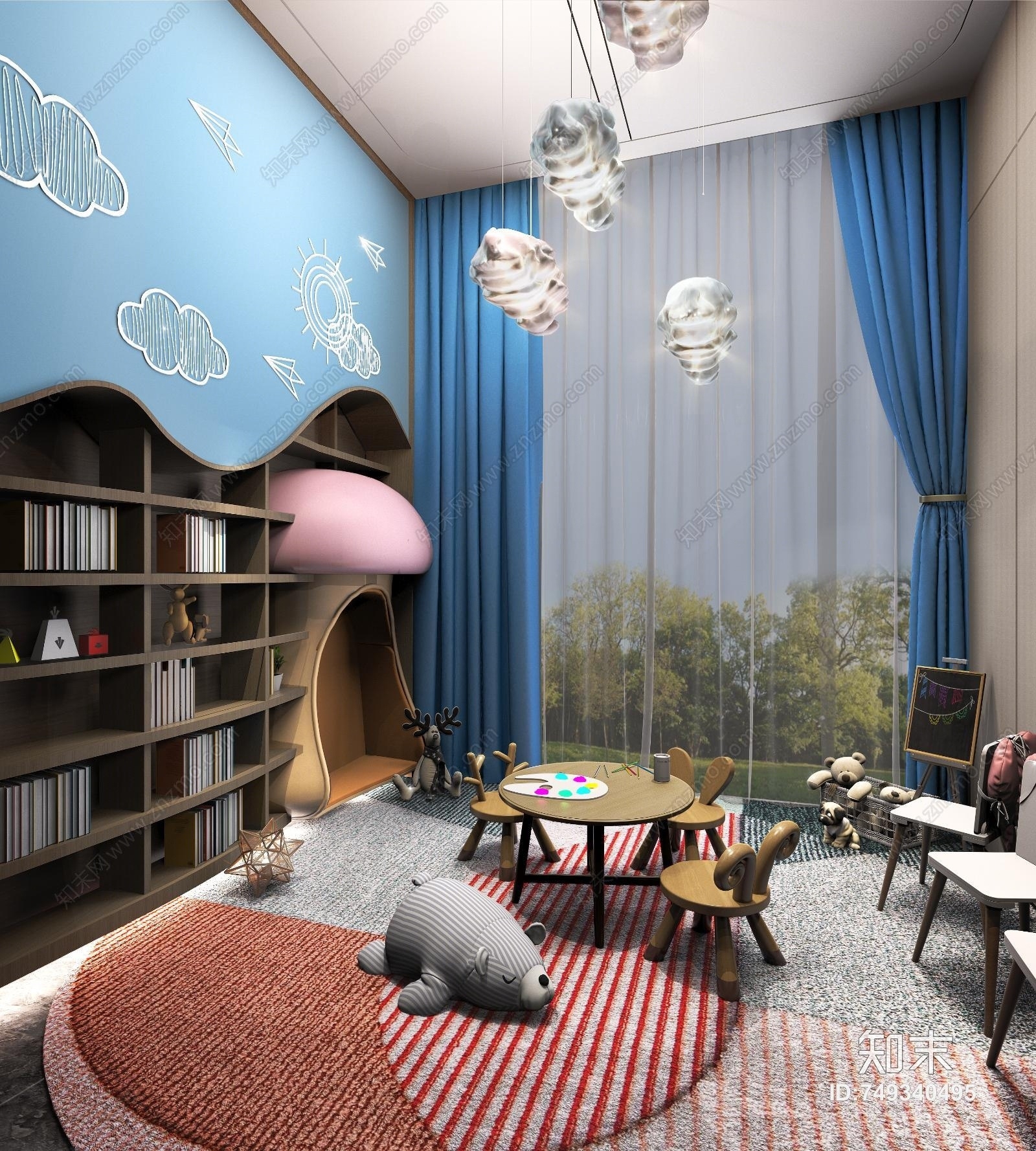 现代儿童休闲娱乐阅读区3D模型下载【ID:749340495】