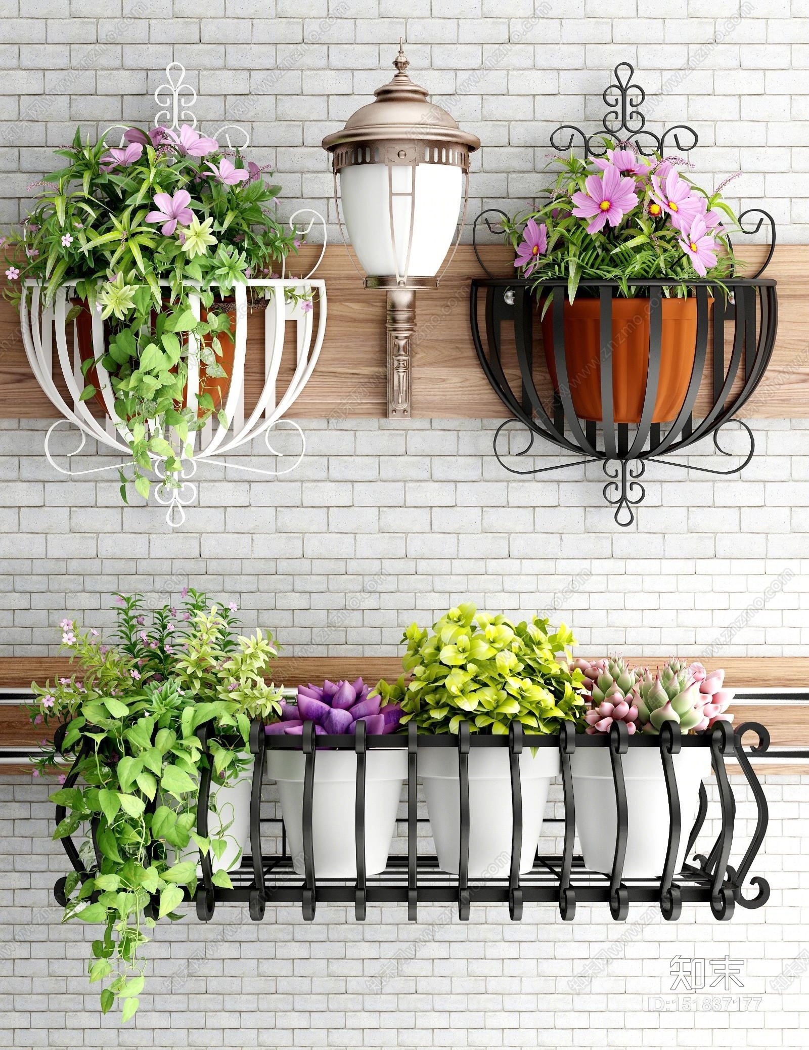 北欧铁艺阳台壁挂3D模型下载【ID:151837177】