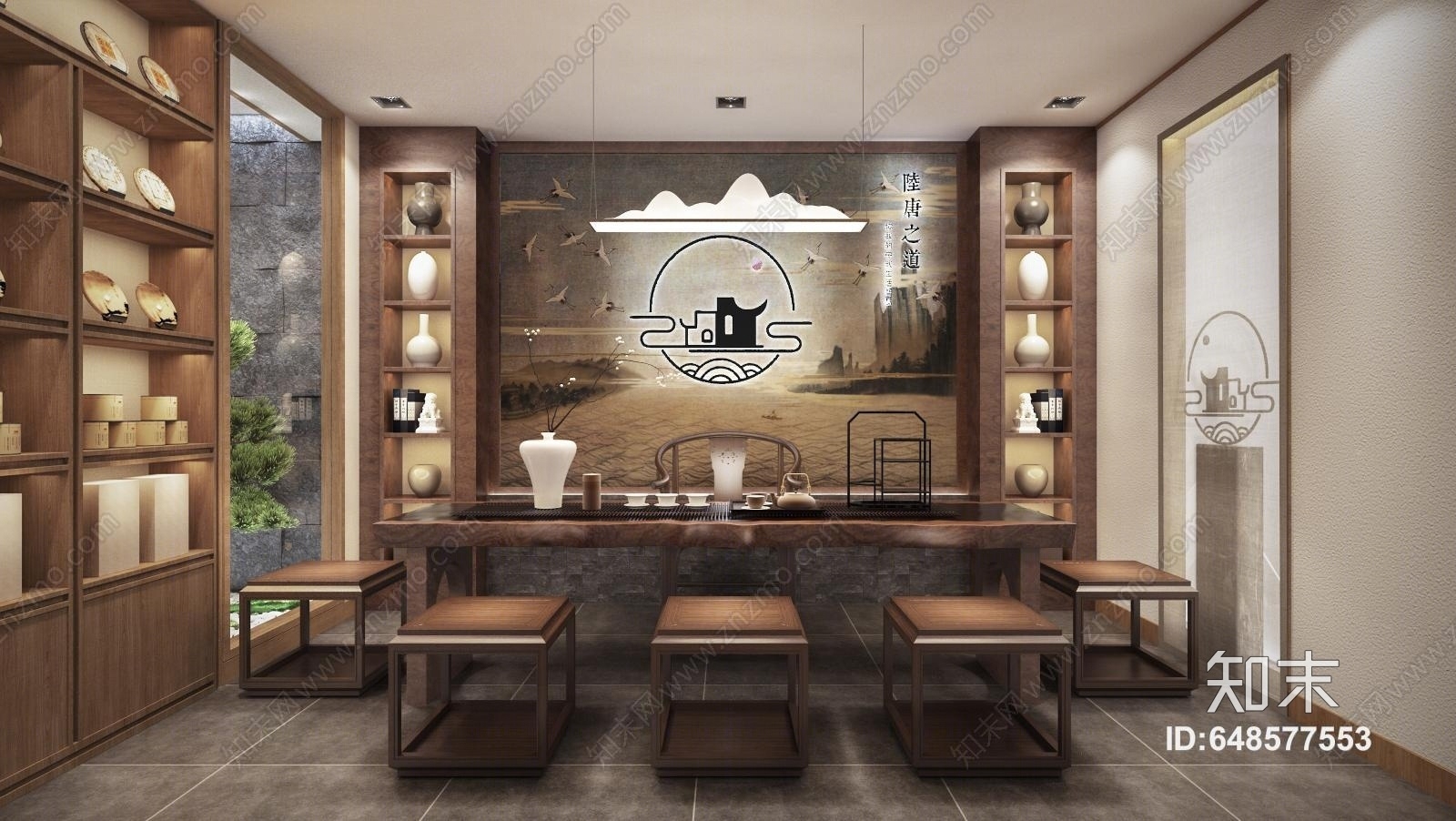 新中式茶室展厅3D模型下载【ID:648577553】