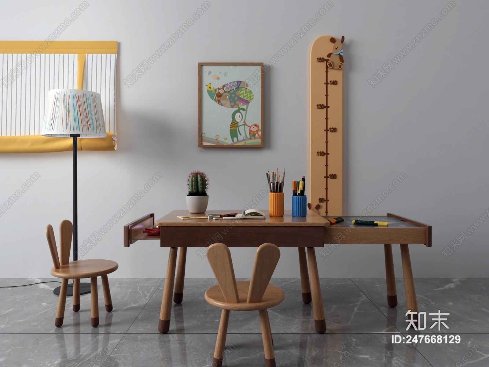 北欧儿童桌椅组合3D模型下载【ID:247668129】