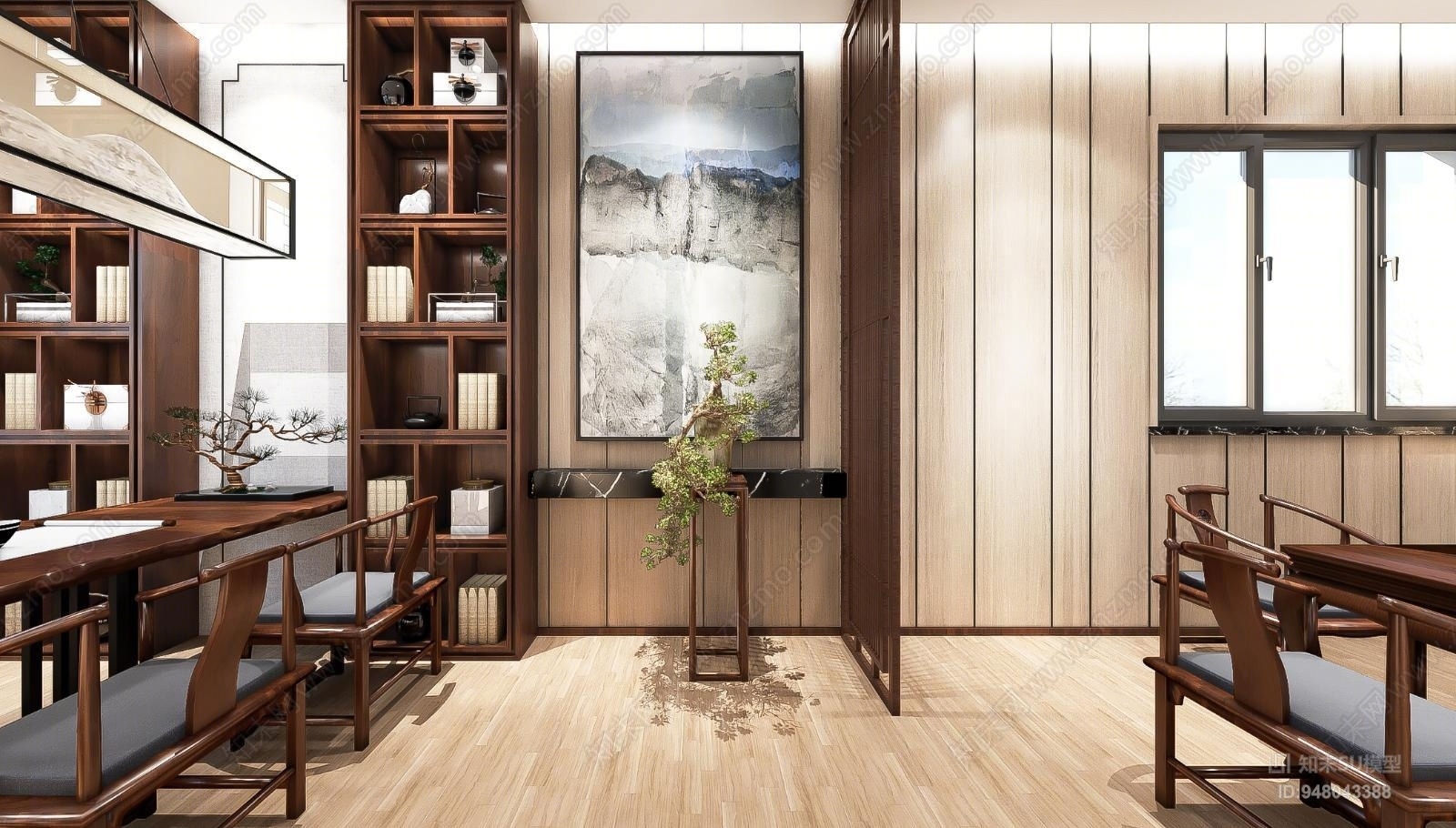 新中式茶室SU模型下载【ID:948043388】
