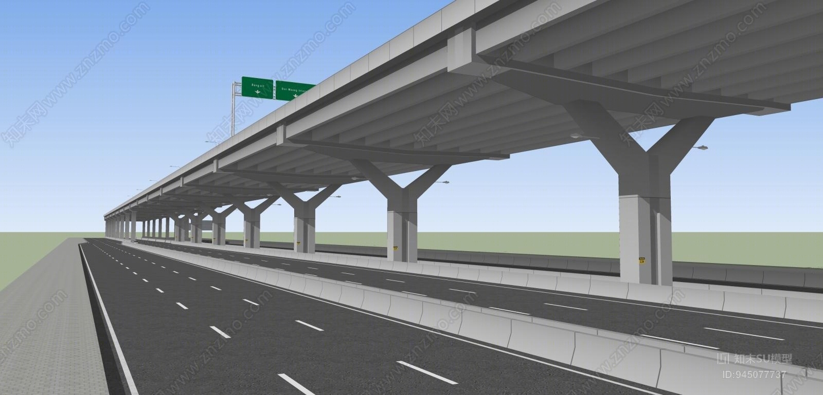 工业公建高架桥公路高速公路路牌高架道路马路su模型 Id 知末su模型网