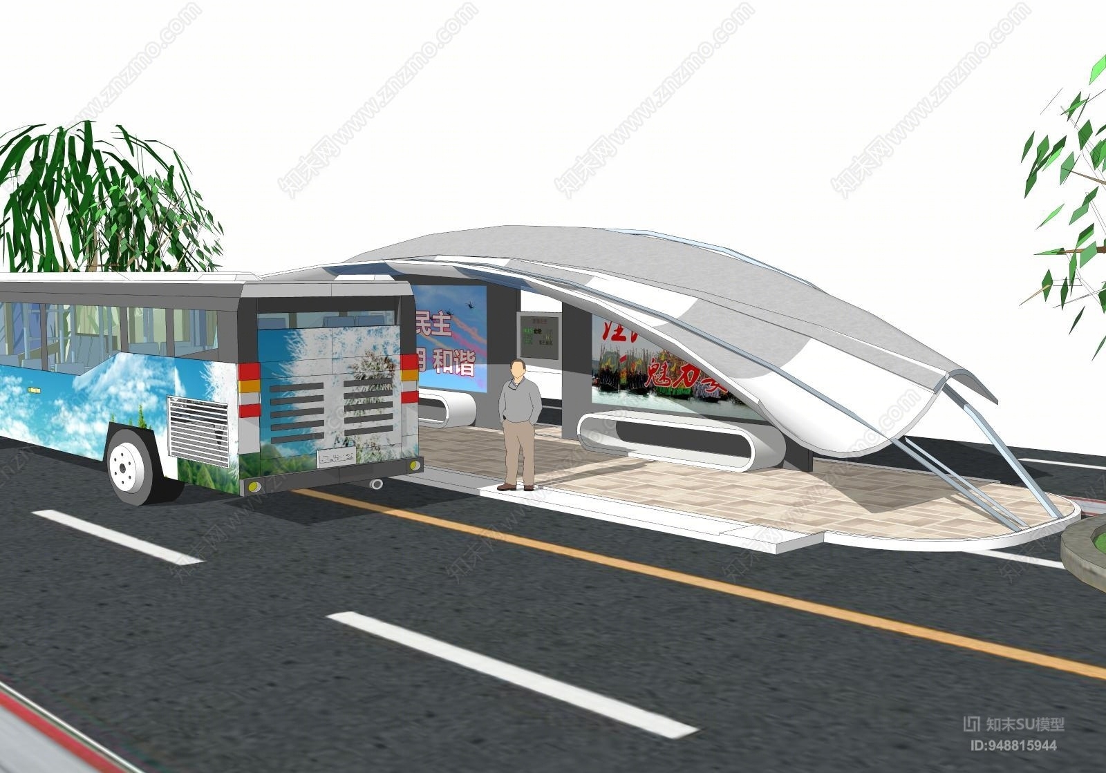 现代公交站台SU模型下载【ID:948815944】