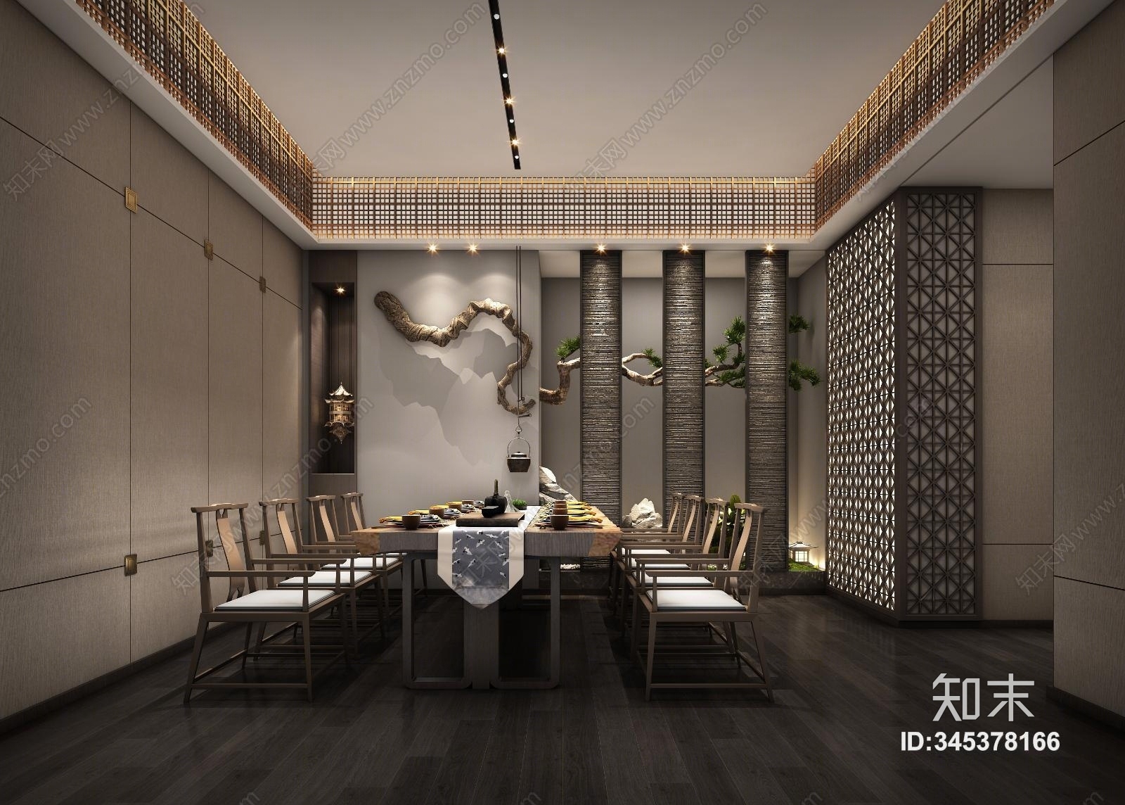 新中式茶餐厅3D模型下载【ID:345378166】
