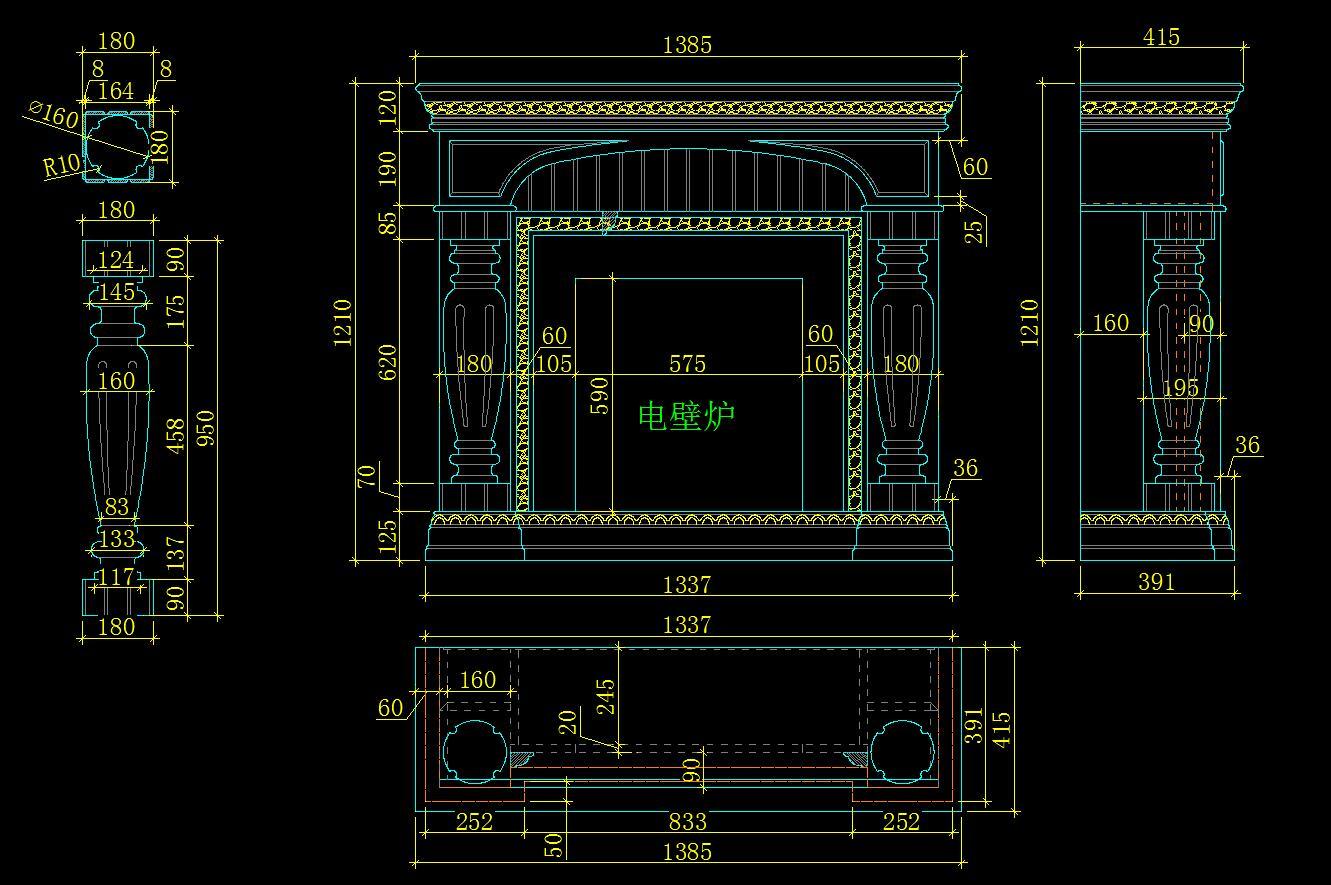 歐式壁爐設計cad深化圖庫施工圖下載【id:233284108】