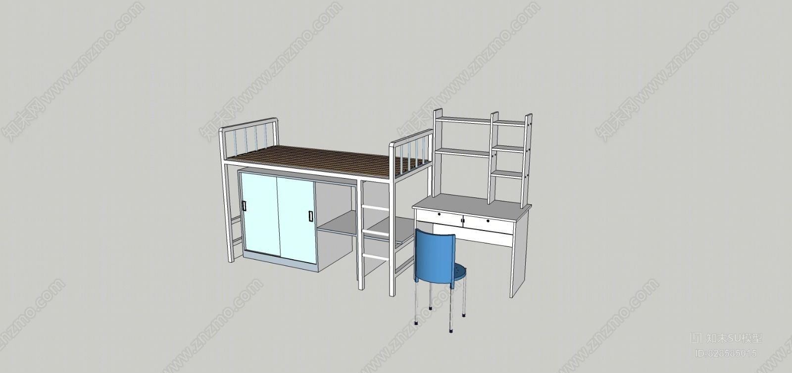 书桌椅上床下桌衣柜SU模型下载【ID:828585015】