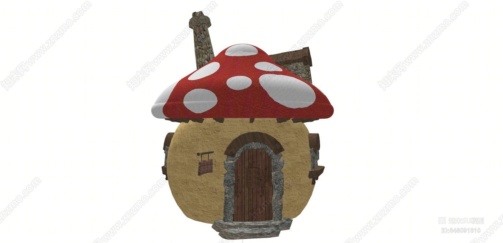 现代彩色蘑菇头房子SU模型下载【ID:648091610】