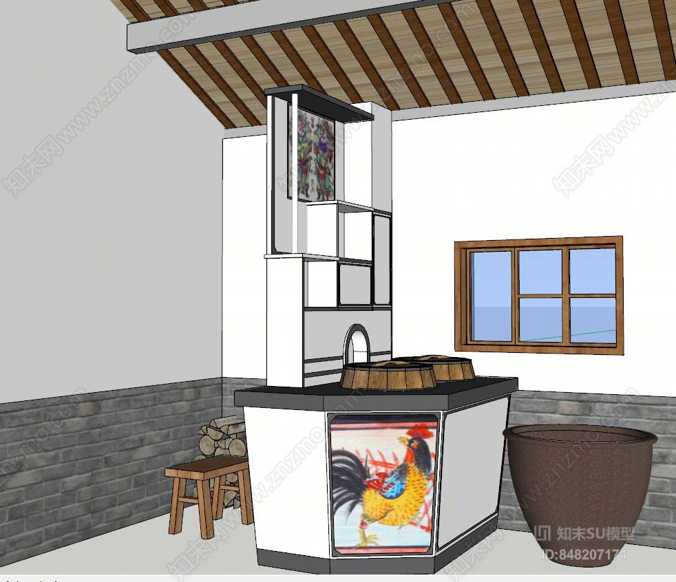 中式风格灶台SU模型下载【ID:848207174】