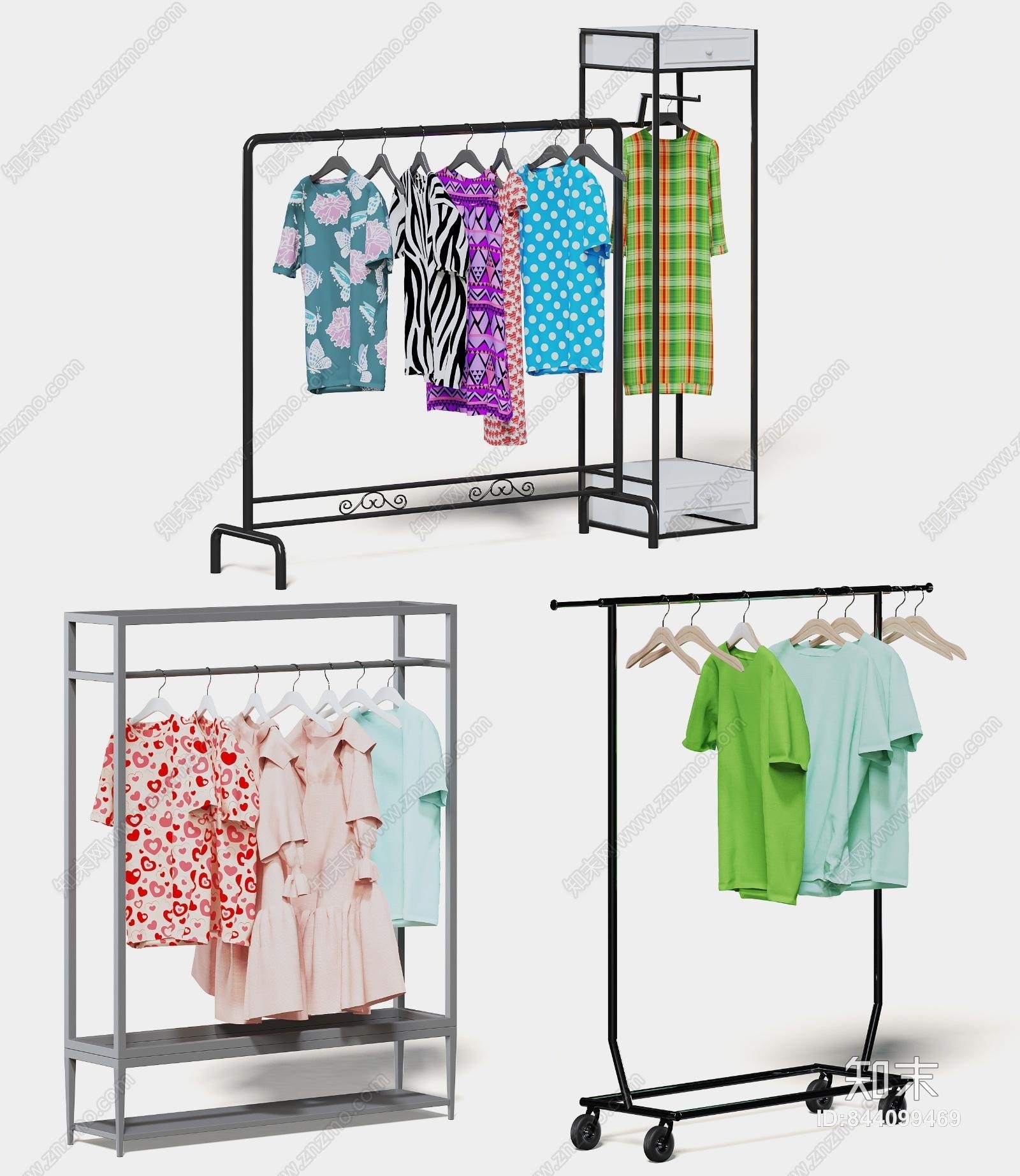 现代衣服货架3D模型下载【ID:844099469】