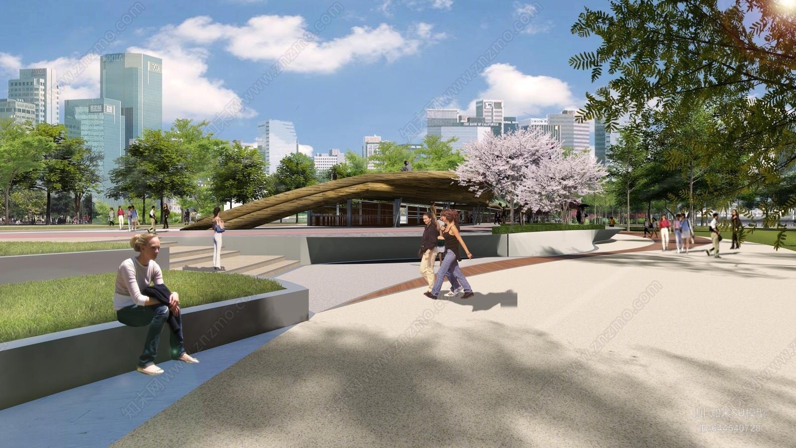 现代河道景观设计SU模型下载【ID:644540728】