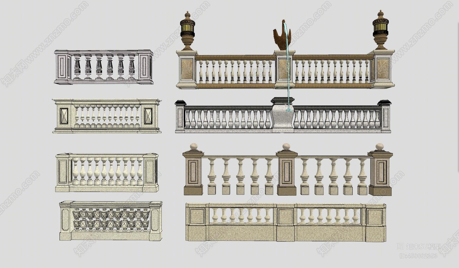 欧式风格大理石栏杆SU模型下载【ID:450002353】