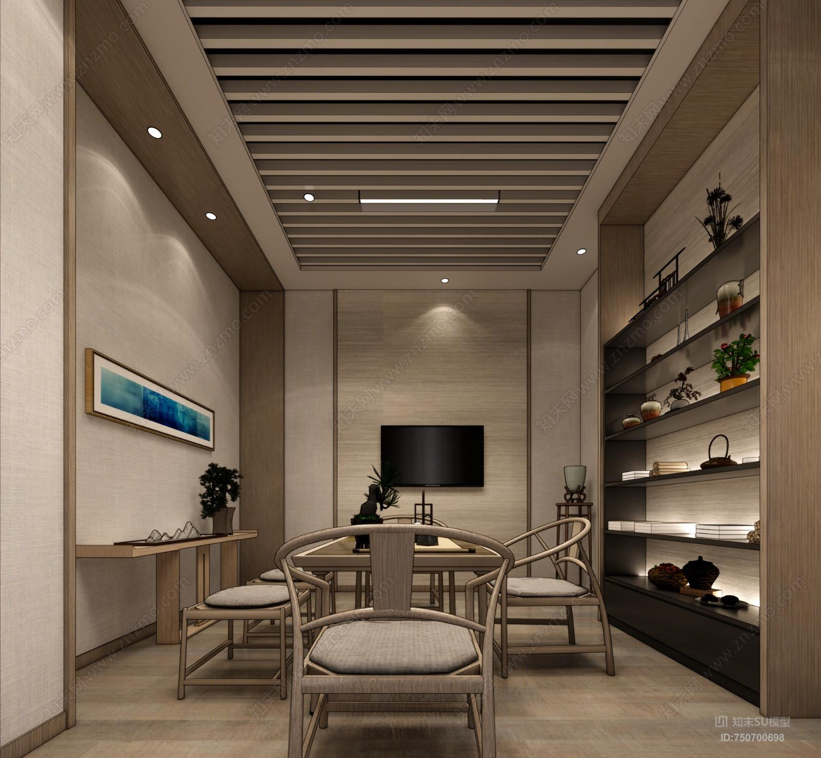 新中式风格娱乐室SU模型下载【ID:750700698】