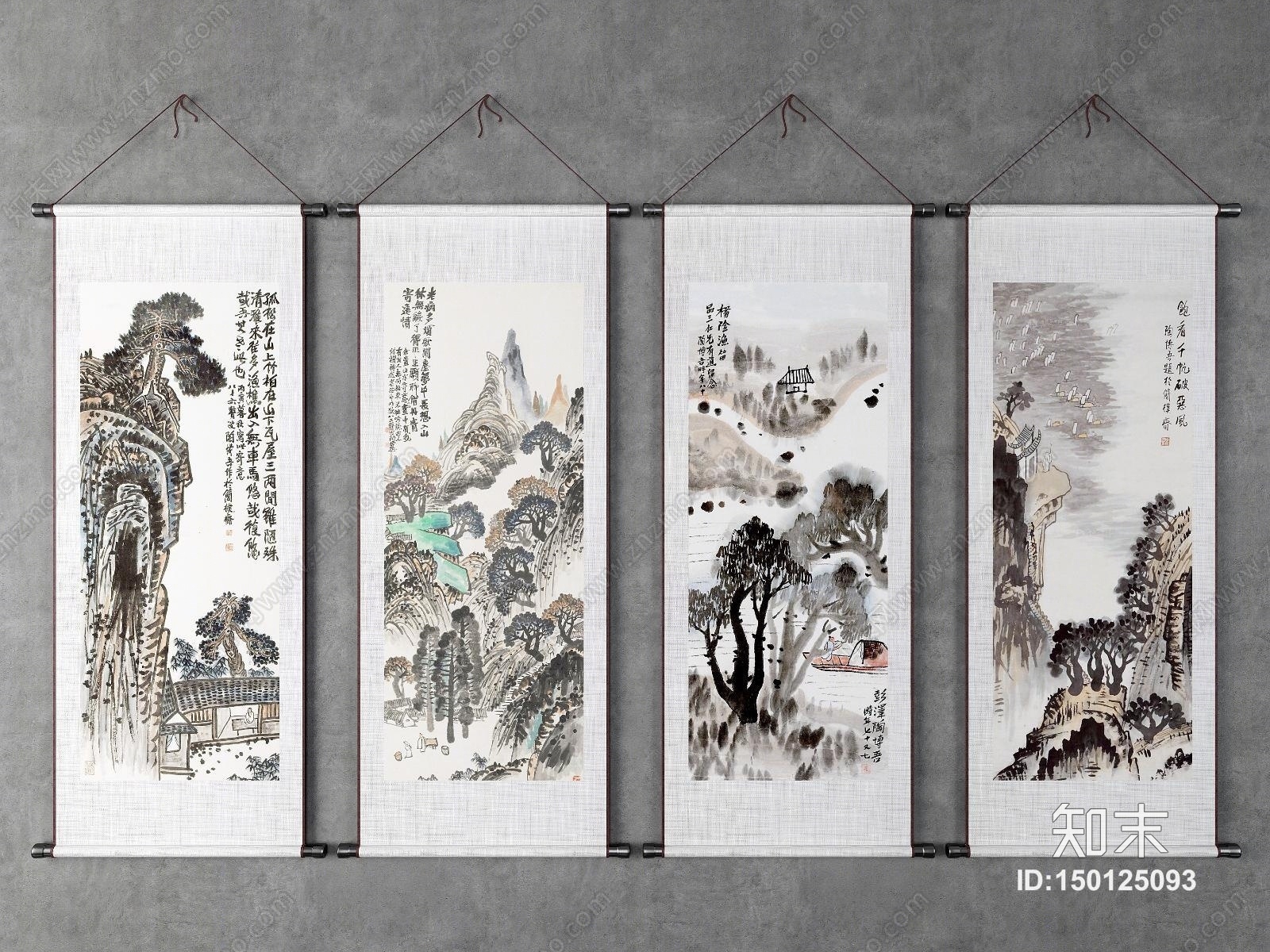 新中式山水画国画装饰挂画3D模型下载【ID:150125093】